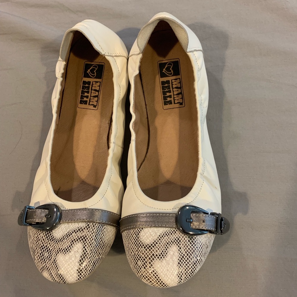 Flats Cream genuine leather python print